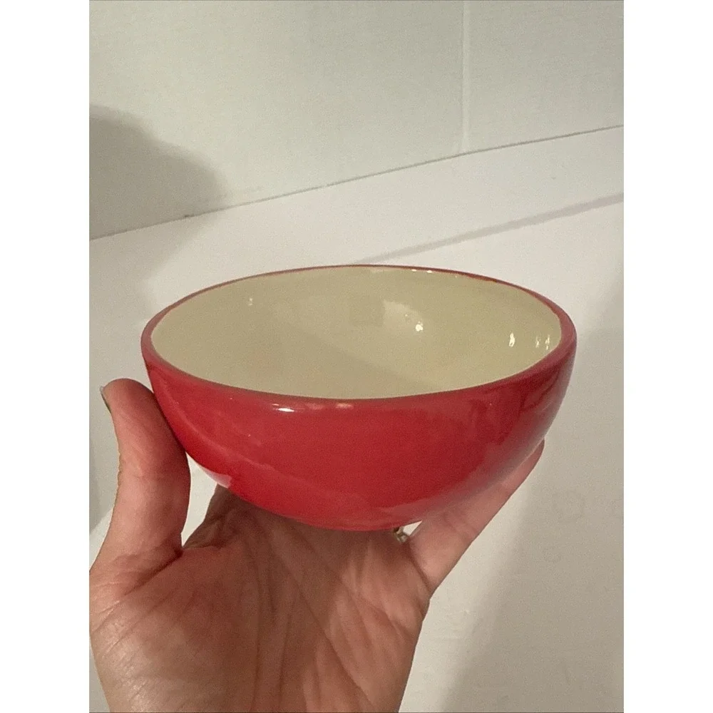 Lidded Bowl‎ Red and White w/ Tulips-Trinket/Serving/Sugar Bowl-Signed-Textured